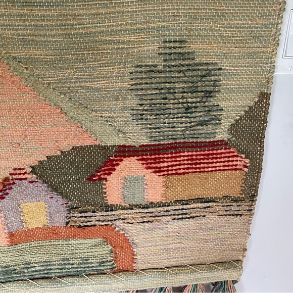 Vintage Handmade Rustic Boho Charming Village Scene Tapestry with Fringe - Picture 15 of 15